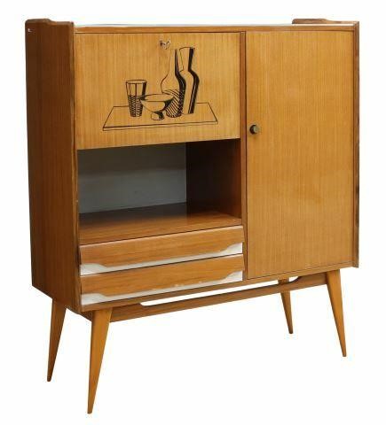 Appraisal: Italian mid-century modern bar cabinet c s glass top case