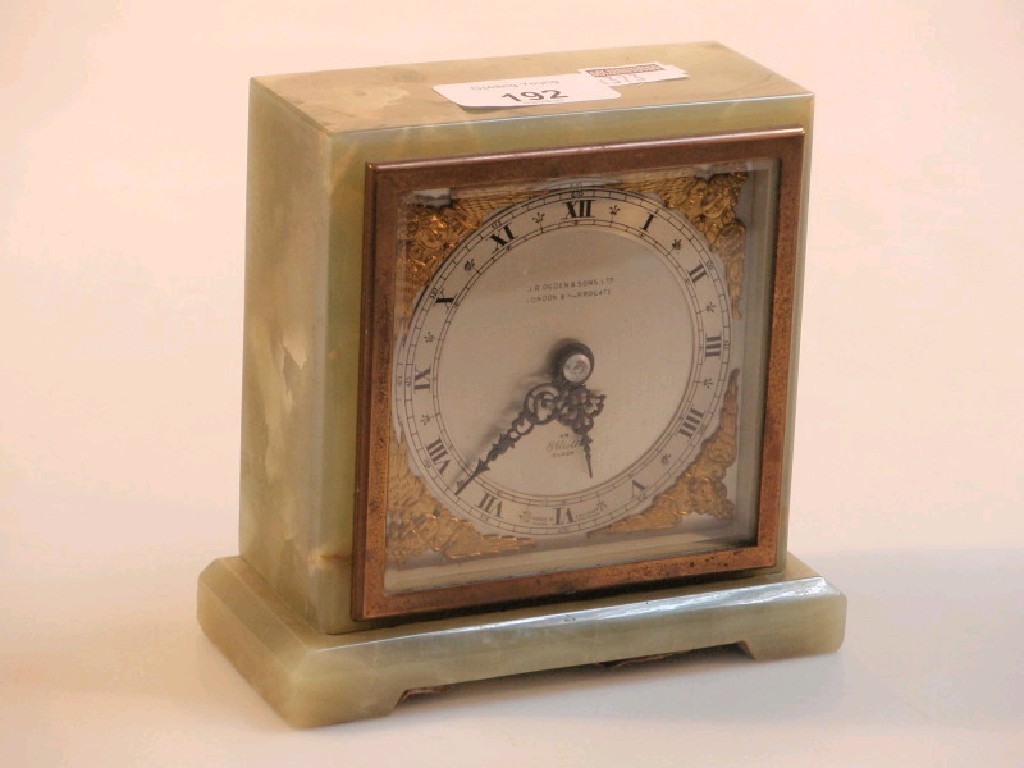 Appraisal: A green onyx mantel clock retail by J R Ogden