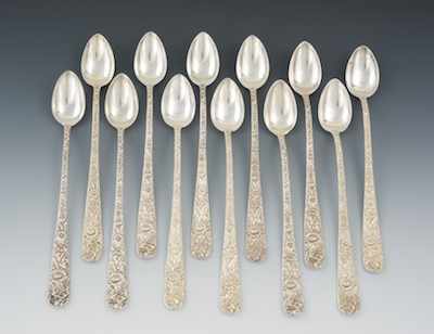 Appraisal: A Set of Twelve Sterling Silver Repousse Iced Beverage Spoons