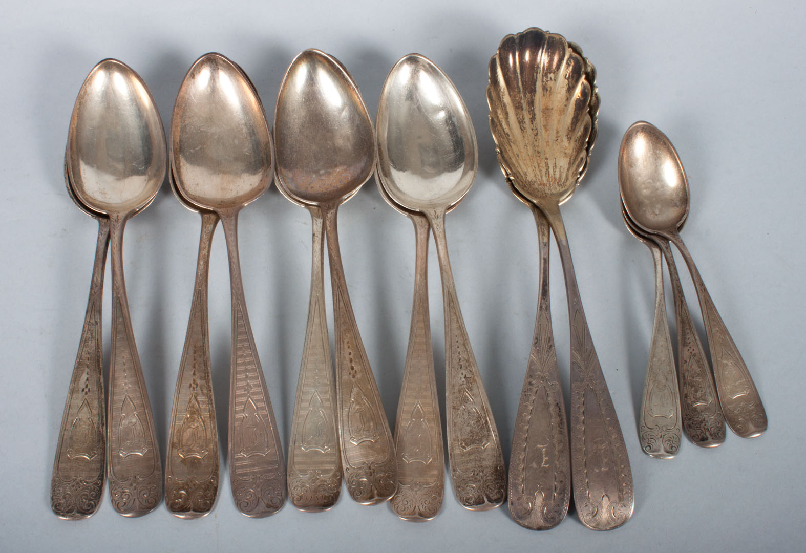 Appraisal: Group of Baltimore engraved coin silver spoons third quarter- th