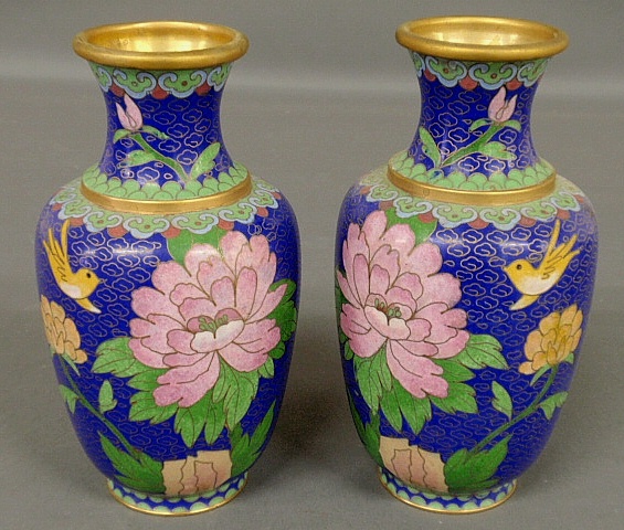 Appraisal: - Pair of cloisonn vases with floral and bird decoration