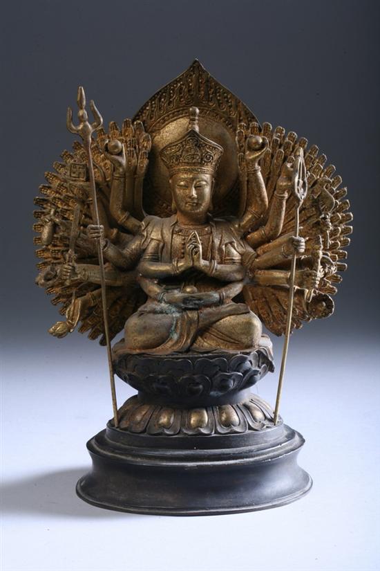 Appraisal: CHINESE GILT BRONZE FIGURE OF BODHISATTVA Seated in dyanasana on