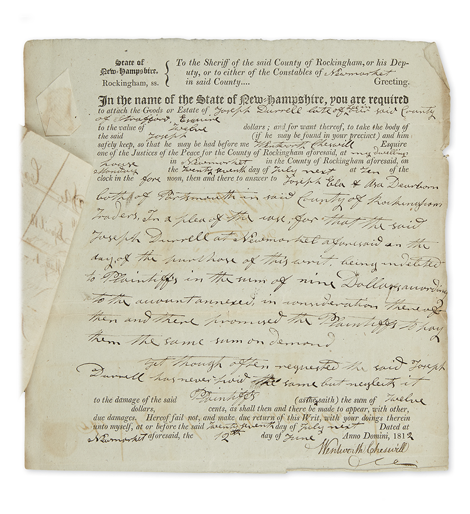 Appraisal: AFRICAN-AMERICANS Cheswell Wentworth Document signed by the nation's first African-American