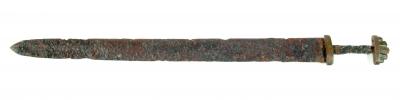 Appraisal: A VIKING IRON SWORD BLADE with copper hilt and flattened