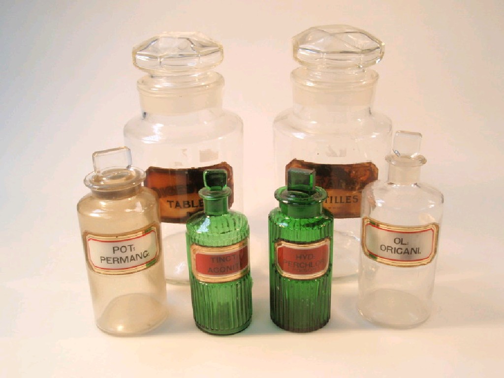 Appraisal: Two large antique glass chemist jars with stoppers for tablets