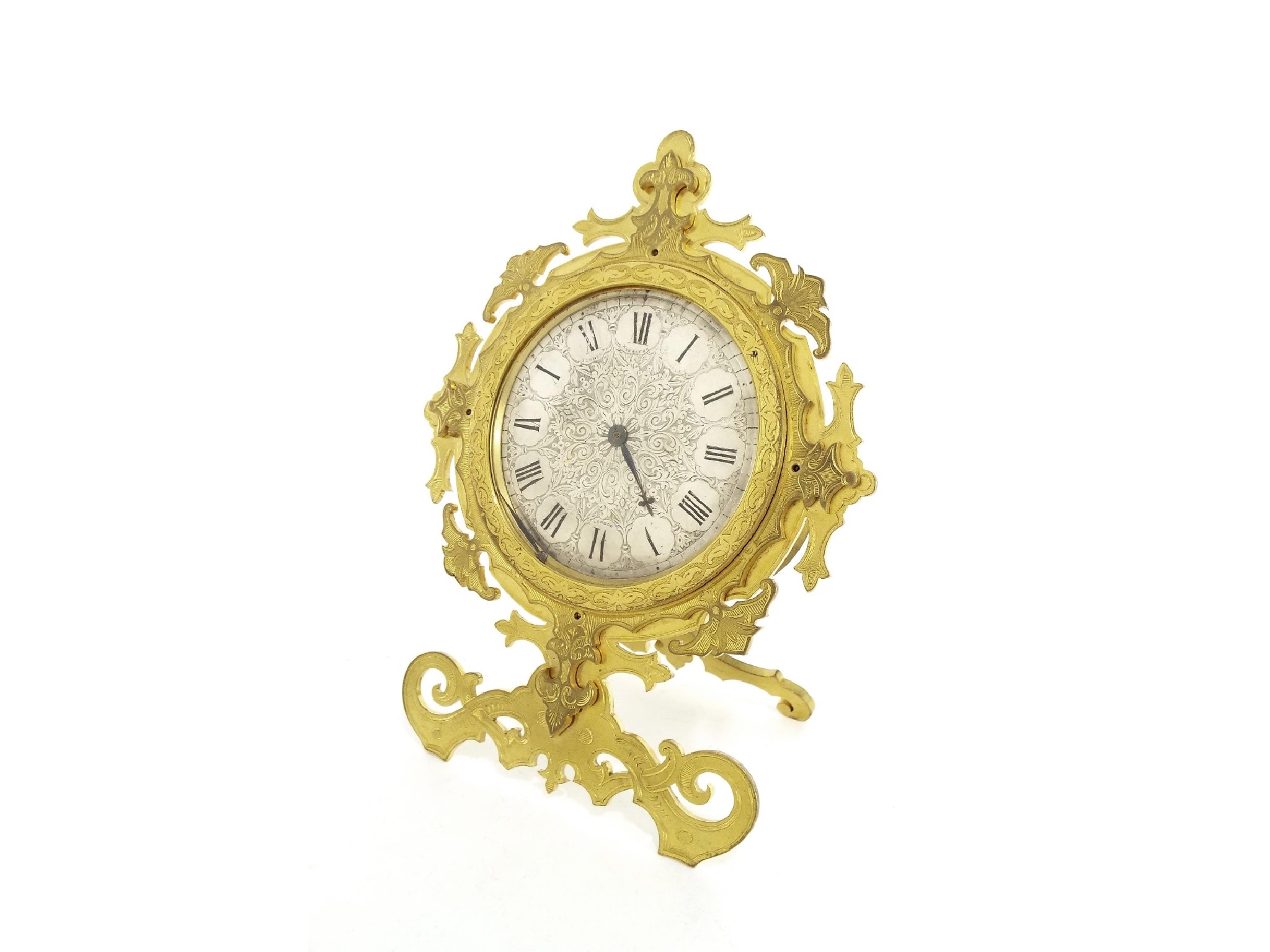 Appraisal: Gilt engraved strut clock in the manner of Thomas Cole