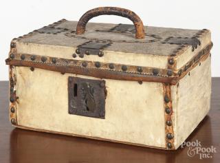 Appraisal: Hide covered lock box labeled by Roulstone Boston '' h