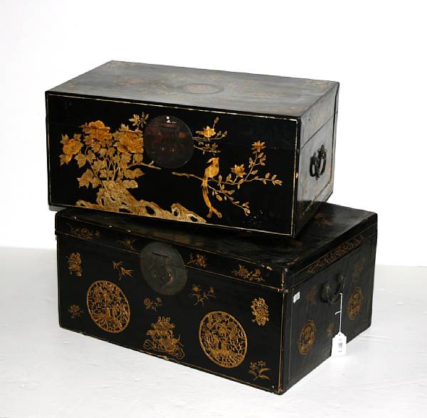 Appraisal: Two Chinese black lacquered trunks