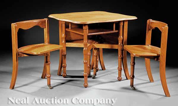 Appraisal: An American Innovative Blonde Oak Combined Chair and Table Suite