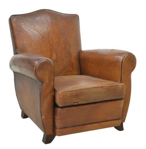 Appraisal: French Art Deco leather club chair c s- s rounded