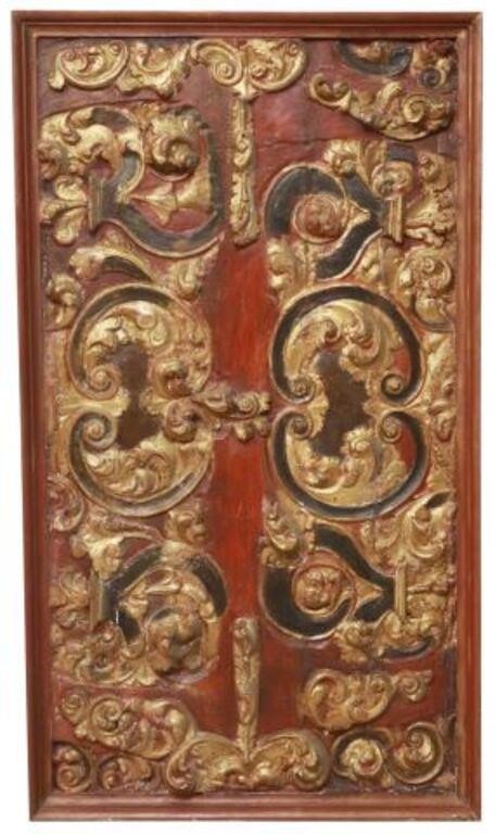 Appraisal: Spanish carved wood architectural panel in a parcel gilt and