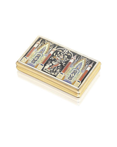 Appraisal: An early th century Swiss gold and enamelled snuff box