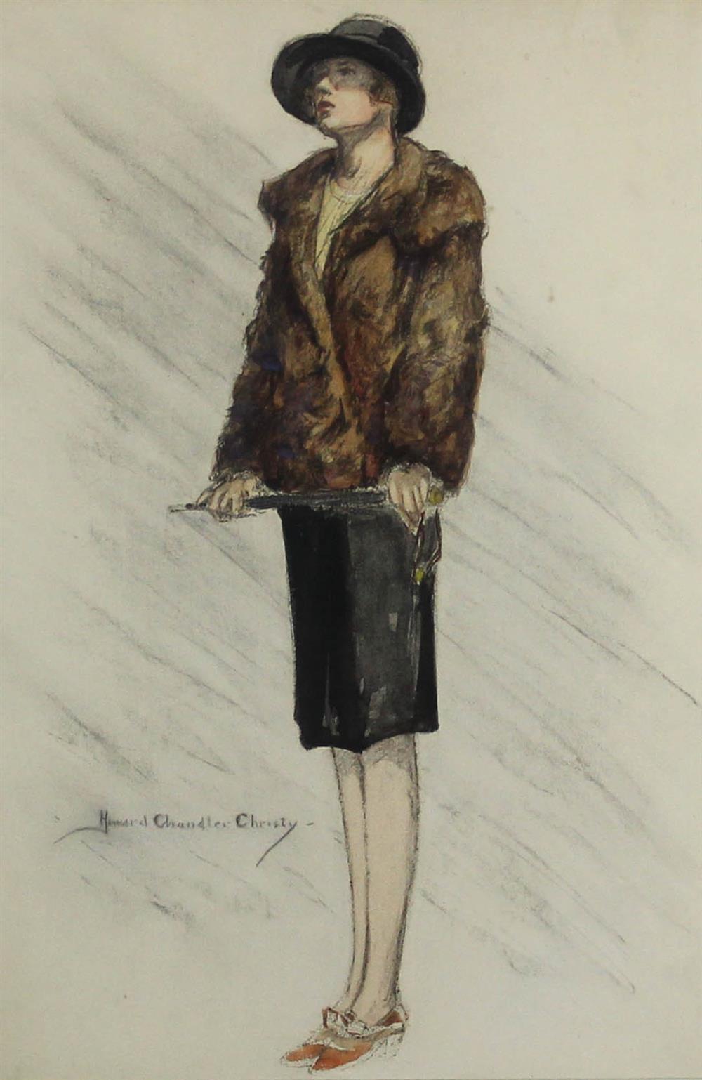 Appraisal: HOWARD CHANDLER CHRISTY AMERICAN FASHION DRAWING Watercolor on paper x