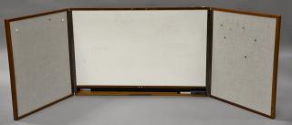 Appraisal: Mid-Century costum teak bullitin white board with folding sides ht