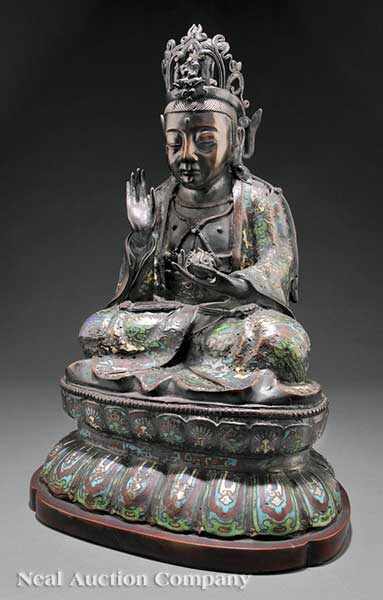 Appraisal: A Chinese Bronze and Cloisonn Enamel Figure of Guanyin modeled