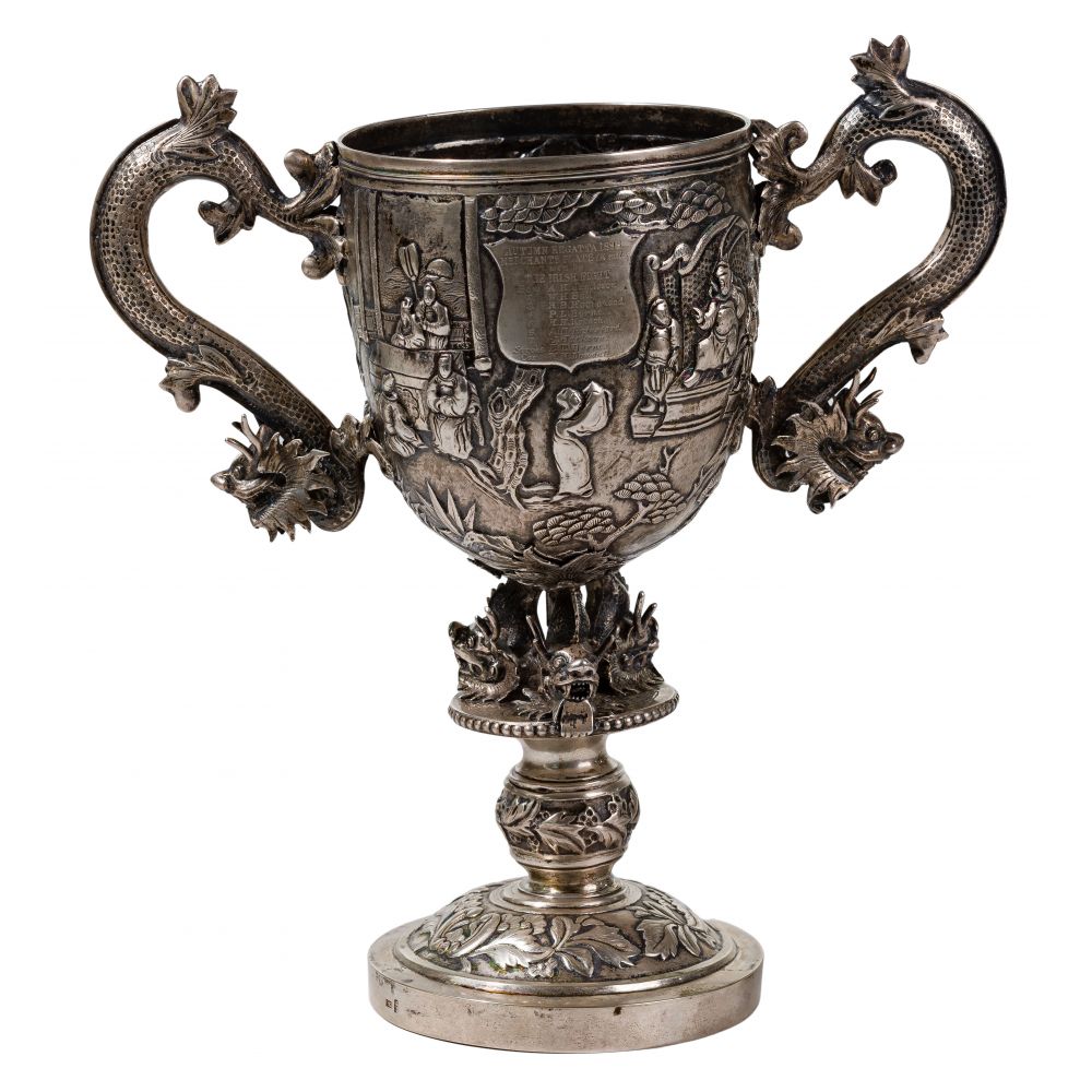 Appraisal: CHINESE SILVER LOVING CUP labeled on the front Autumn Regatta