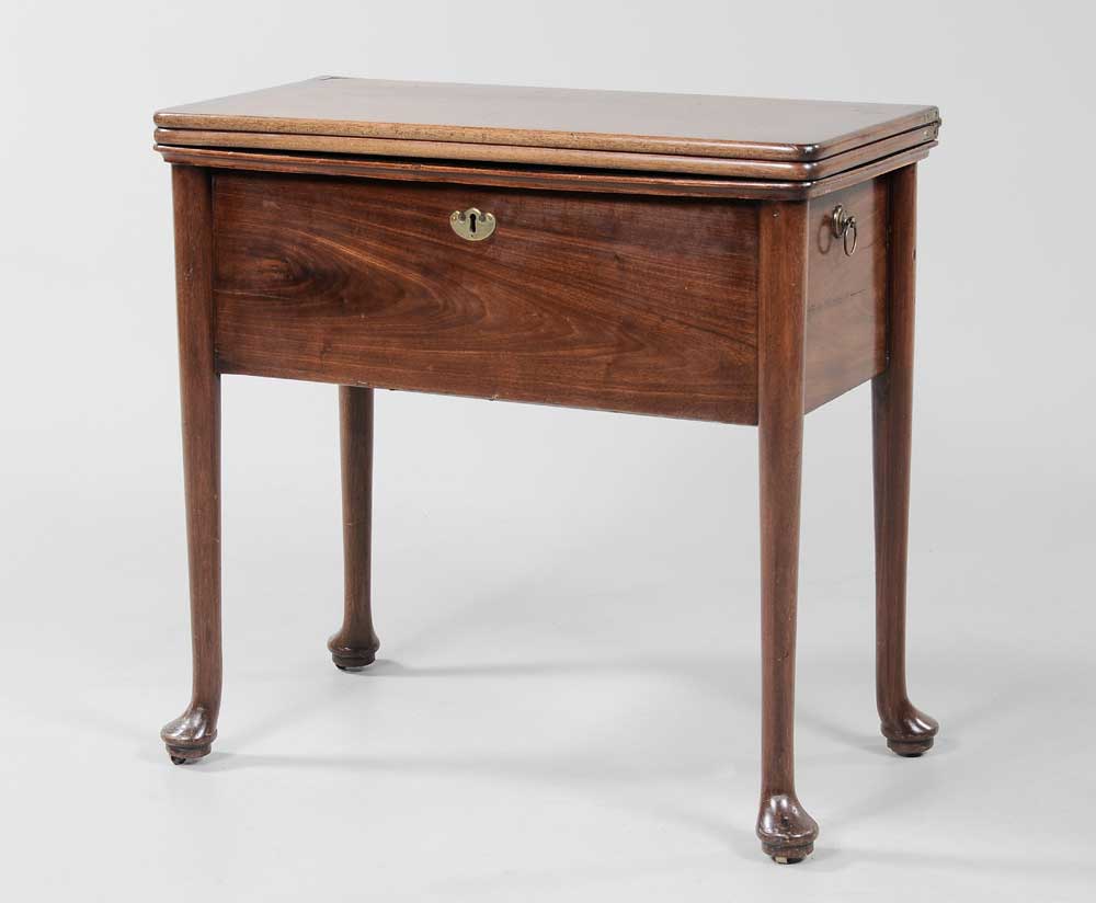 Appraisal: Queen Anne Mahogany Harlequin Table British th century figured mahogany