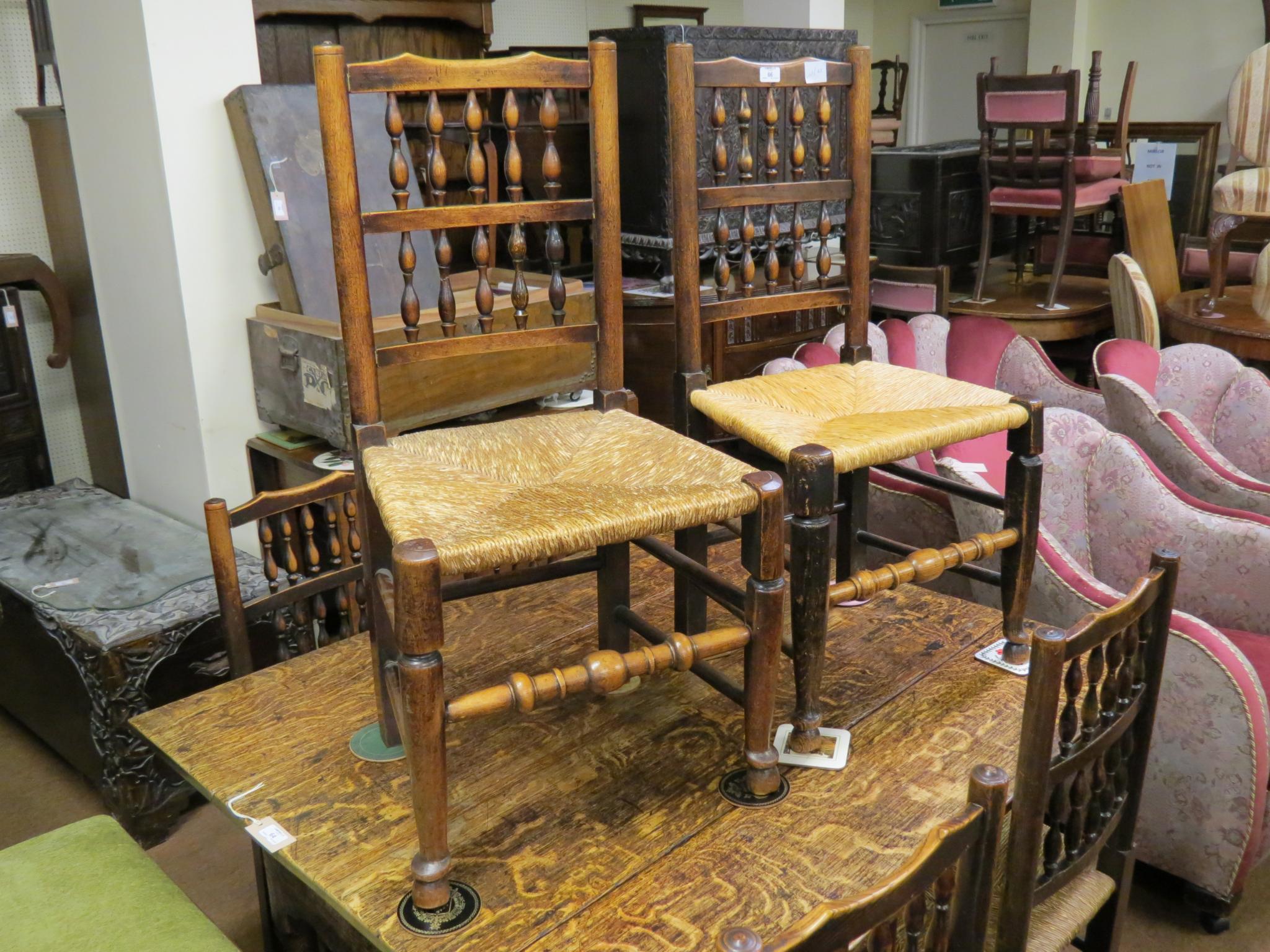 Appraisal: A set of six th century Lancashire spindle-back dining chairs