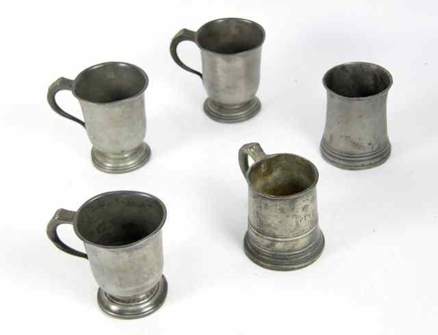 Appraisal: Five th Century pewter mugs half pint