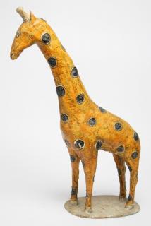 Appraisal: Large Mexican Papier Mache Giraffe Figure With hand-applied twine spots