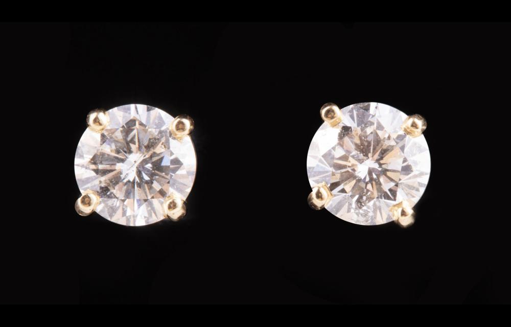 Appraisal: kt Yellow Gold and Diamond Stud Earrings diamonds totaling approx