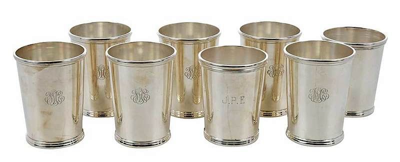 Appraisal: Eight Sterling Mint Julep Cups American th century tapering sides