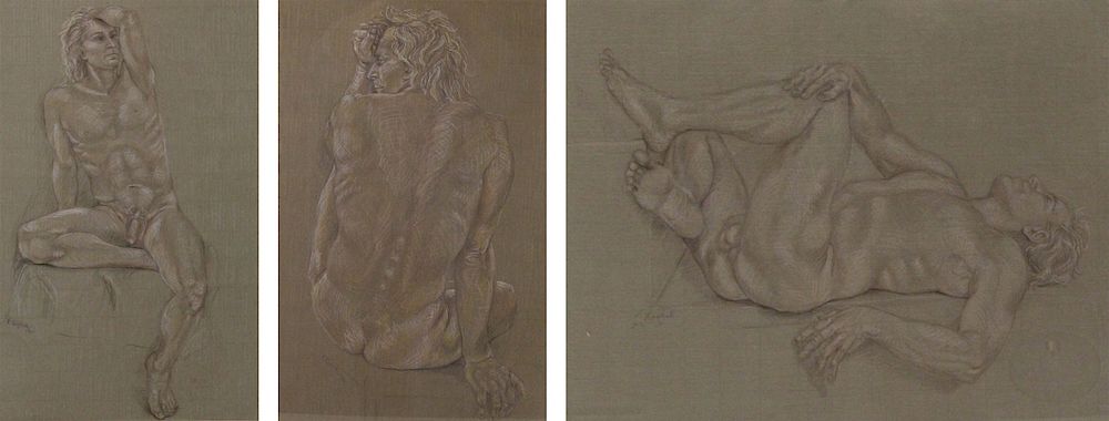 Appraisal: PHILIS RASKIND AMERICAN - Lot of Four Crayon Drawings Male