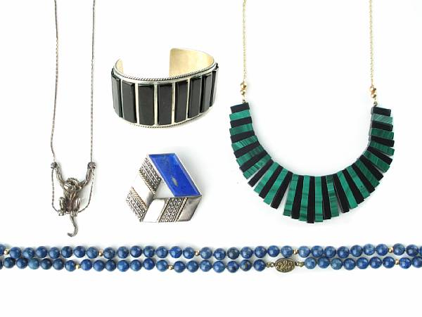 Appraisal: A group of jewelry featuring one lapis bead necklace one