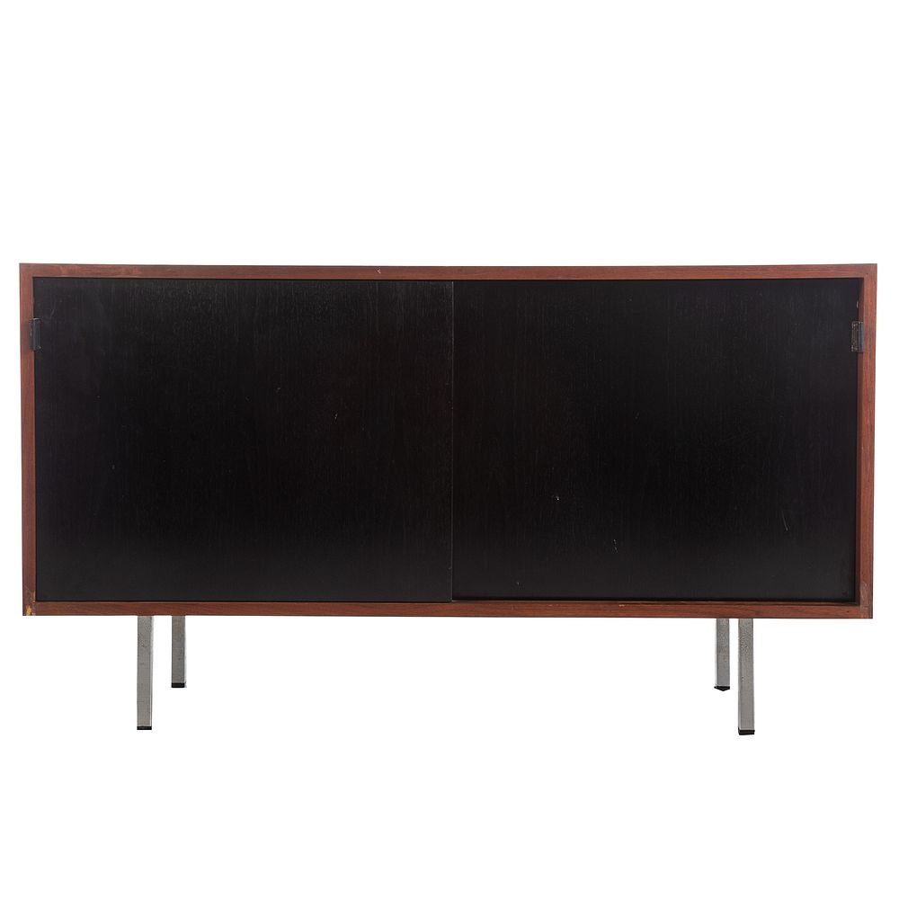 Appraisal: Florence Knoll Credenza Walnut frame two sliding doors with leather