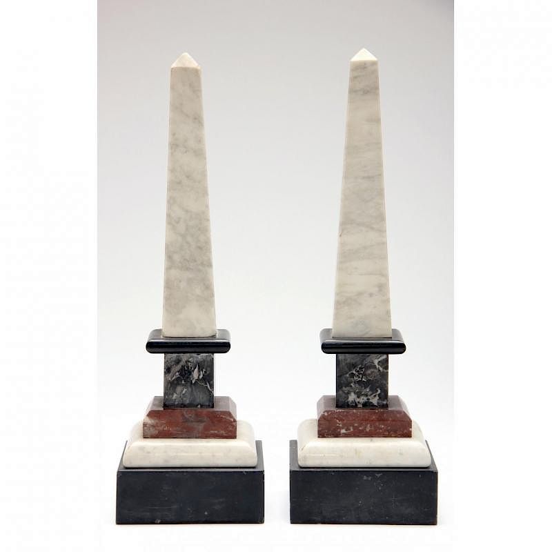 Appraisal: Pair of th Century Marble Obelisks attractive composition of white