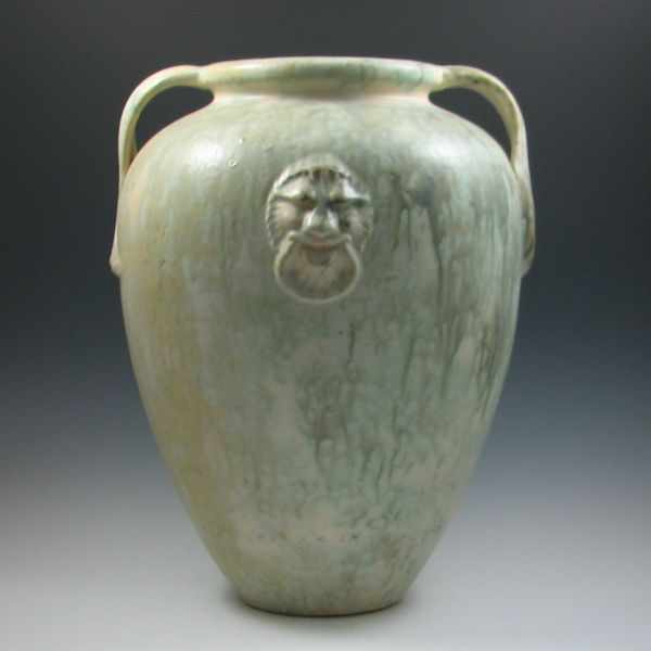 Appraisal: Burley Winter Lion Head Handled Vase marked die impressed BW