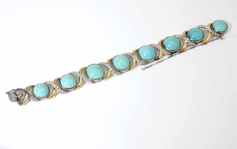 Appraisal: A turquoise diamond K yellow gold and palladium bracelet Designed