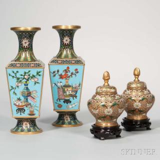 Appraisal: Two Pairs of Cloisonne Items Two Pairs of Cloisonne Items