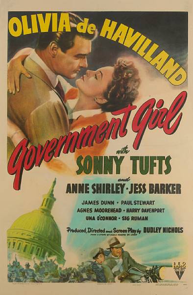 Appraisal: Government Girl RKO one-sheet condition B linen-backed film stars Olivia