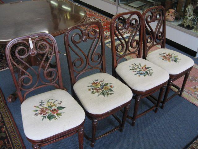 Appraisal: Set of Mahogany Chairs fine floral needlepoint seats bentwood backs