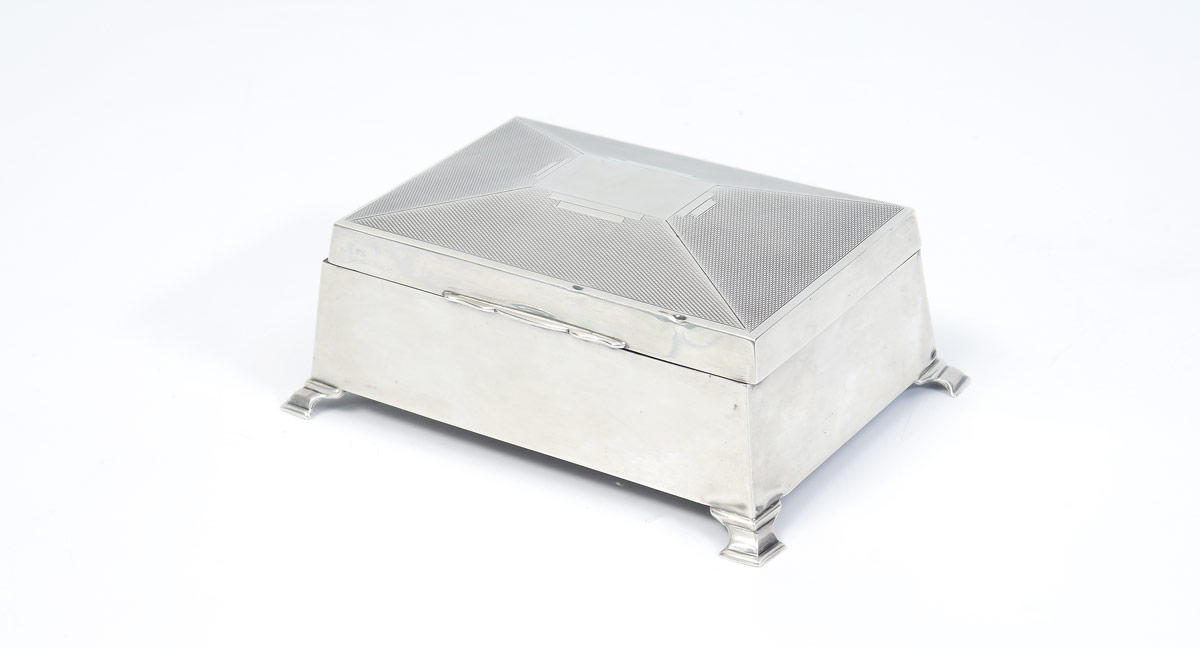 Appraisal: ENGLISH STERLING HUMIDOR Unknown maker W A with Birmingham hallmarks