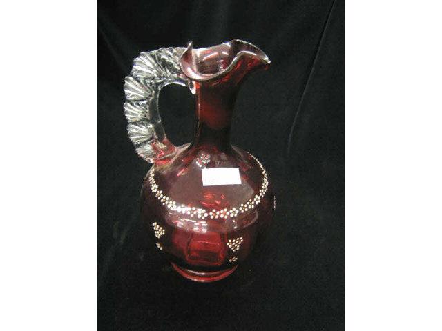 Appraisal: Victorian Cranberry Art Glass Ewer enameled