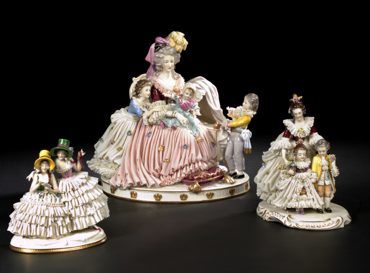 Appraisal: Dresden Lace Porcelain Figural Group ca by Ackermann Fritze Volkstedt