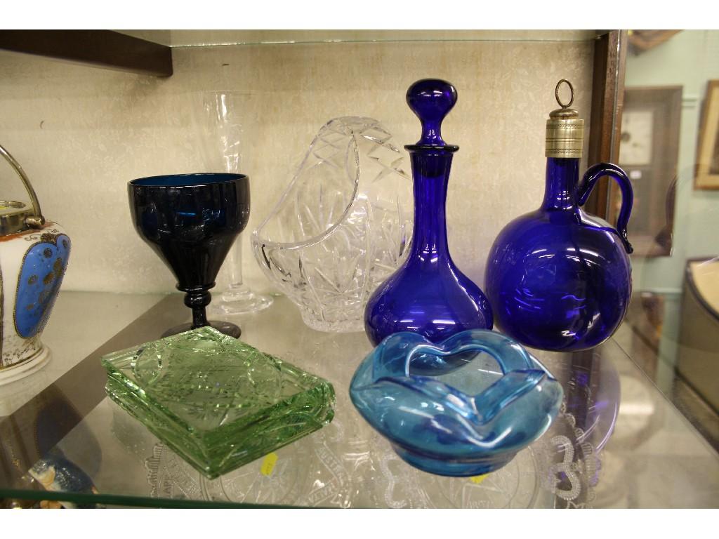 Appraisal: Bristol blue ovoid glass decanter another Bristol blue decanter high