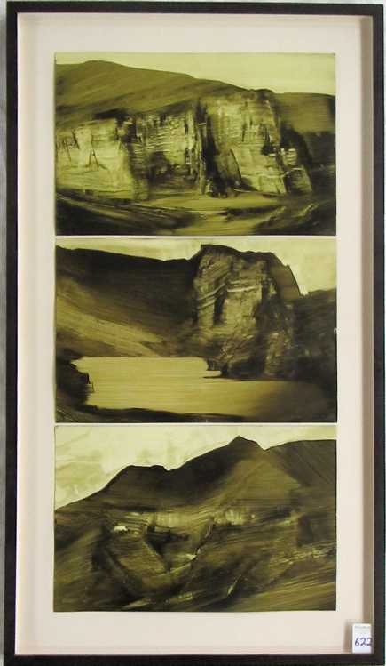 Appraisal: JAMES LAVADOUR OIL ON PAPER TRIPTYCH Oregon born Eastern Oregon