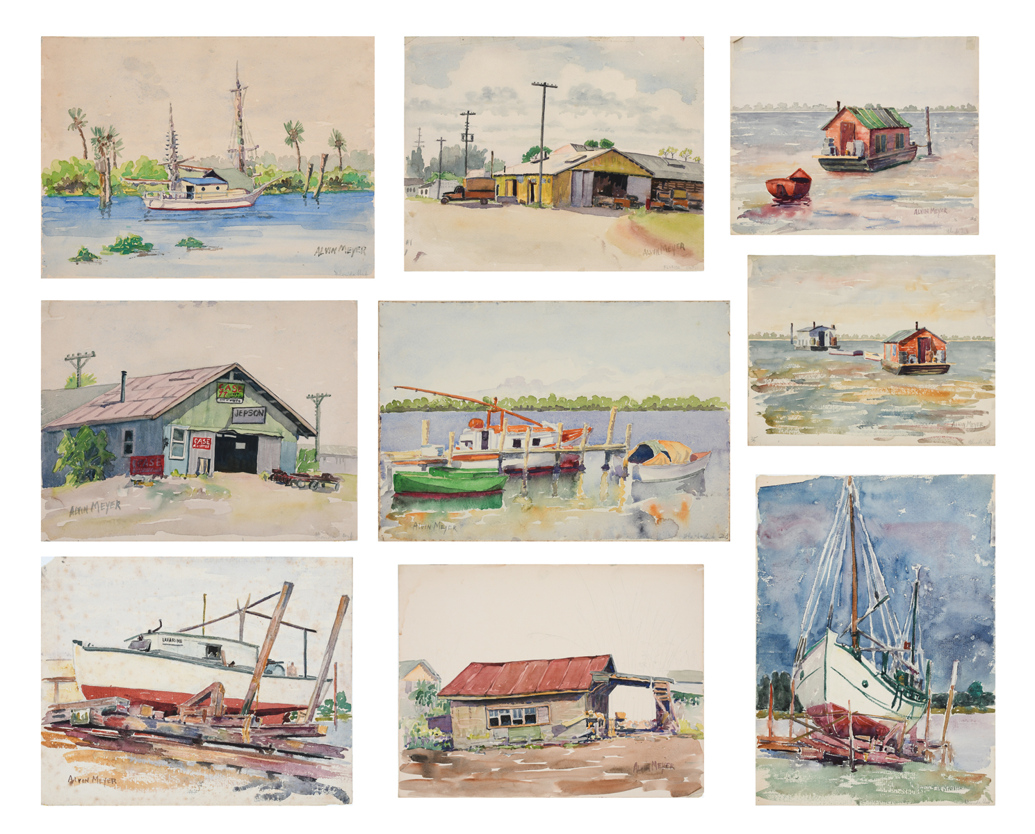 Appraisal: ALVIN MEYER OLD FLORIDA PAINTINGS Watercolor Scenes from Ft Meyers