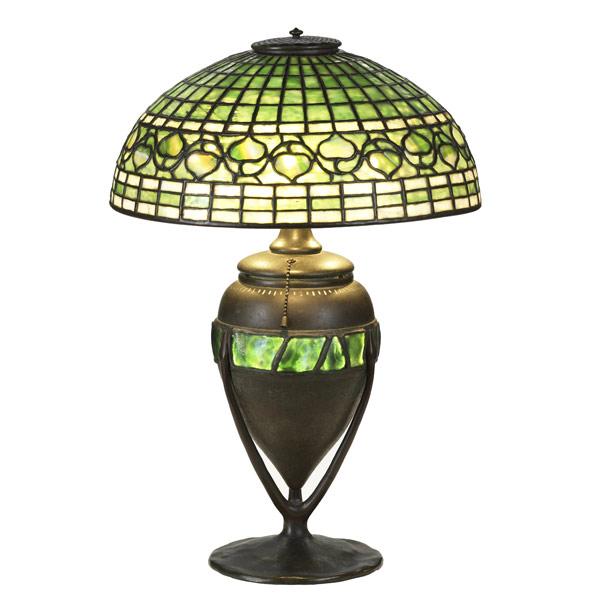 Appraisal: TIFFANY STUDIOSTable lamp with Acorn shade and bronze vase base