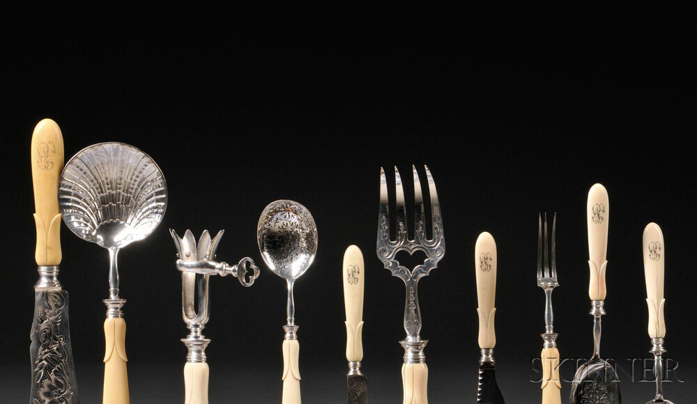 Appraisal: French Silver and Ivory Flatware Service Paris late th early