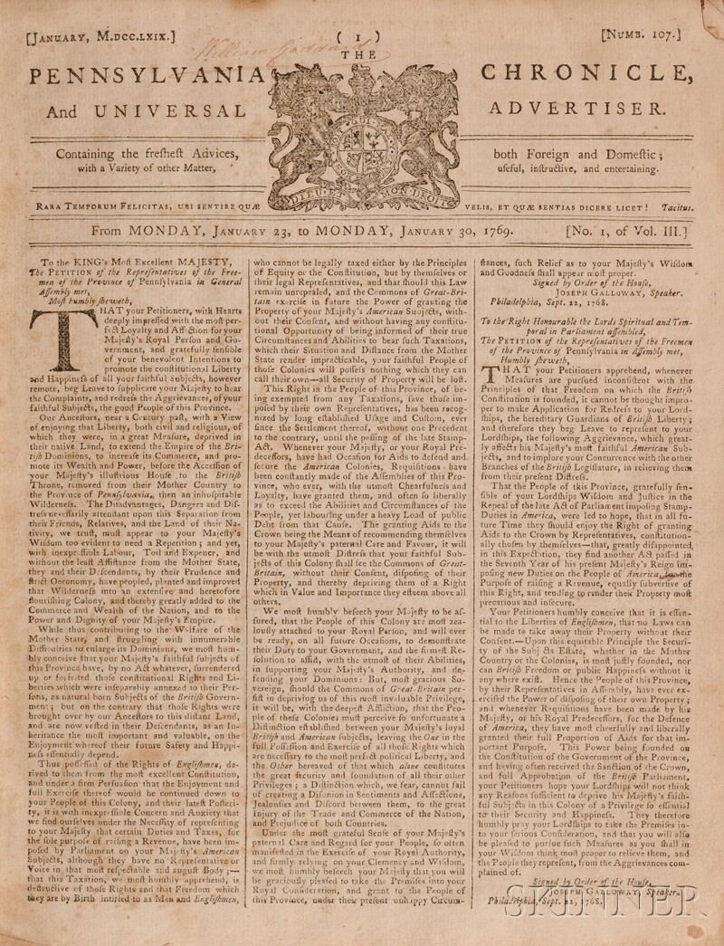 Appraisal: Pennsylvania Chronicle The Pennsylvania Chronicle and Universal Advertiser Philadelphia William