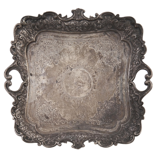 Appraisal: An Edwardian silver tray shaped square foliate engraved within chased