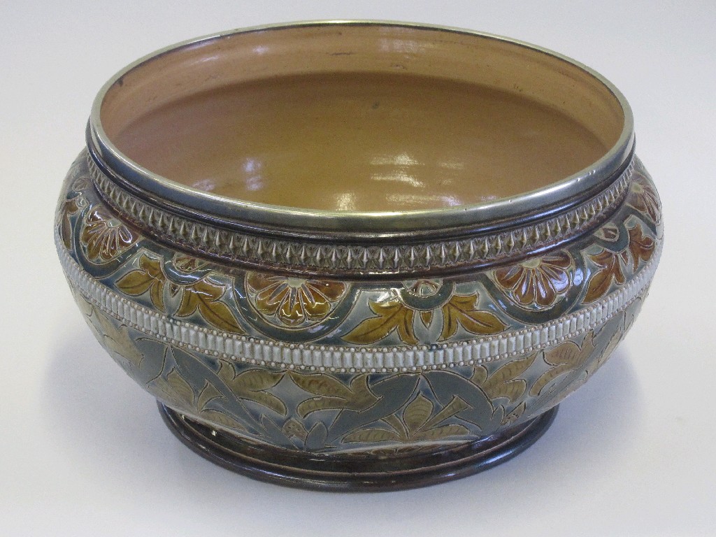 Appraisal: Doulton Lambeth stoneware salad bowl with arabesque motif decoration and