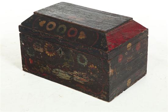 Appraisal: DECORATED BOX European late th-early th century pine Worn polychrome