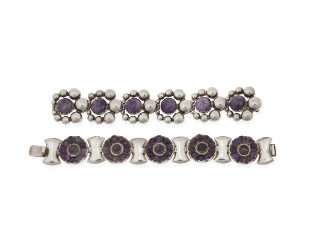 Appraisal: Fred Davis - American Two silver and amethyst bracelets pre-