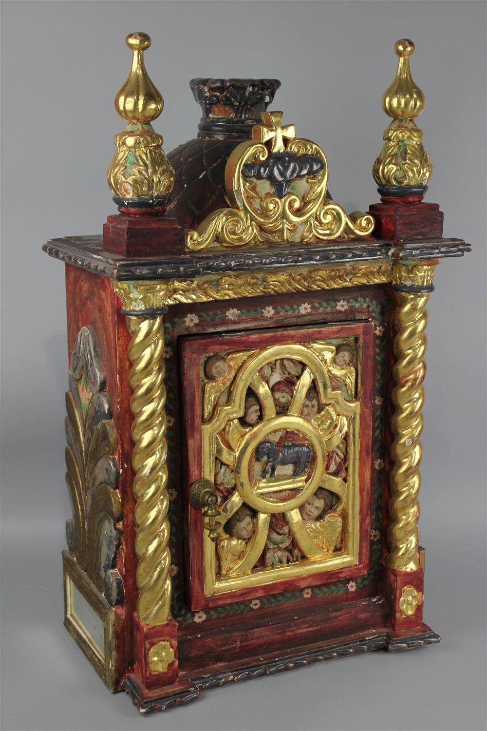 Appraisal: SPANISH COLONIAL POLYCHROME WOOD RELIQUARY h w d in