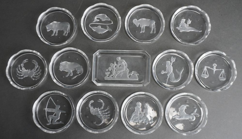 Appraisal: Twelve Val St Lambert Zodiac Glass Coasters and Similar Pin